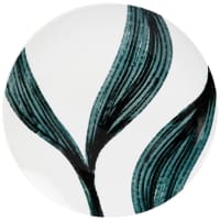LUJAK - Lot de 6 - Assiette plate en porcelaine blanche motif végétal vert