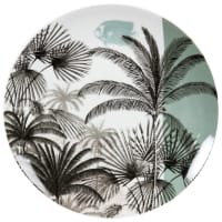 CUBA - Lot de 6 - Assiette plate en porcelaine écrue, noire et bleue motif tropical