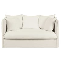 LOUVAIN - Ausziehbares 2-Sitzer-Sofa mit Bezug aus weißem gewaschenem Leinen