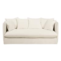 LOUVAIN - Ausziehbares 3/4-Sitzer-Sofa mit Bezug aus weißem gewaschenem Leinen