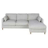 JULIAN - Ausziehbares 3/4-Sitzer-Sofa mit Ecke rechts aus Textil, hellgrau meliert, Matratze 14cm
