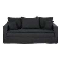 Ausziehbares 3-Sitzer-Sofa, Bezug aus gewaschenem Leinen, kohlegrau Ausziehbares 3-Sitzer-Sofa, Bezug aus gewaschenem Leinen, kohlegrau