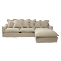 Ausziehbares 6-Sitzer-Ecksofa, Ecke rechts, Bezug aus gewaschenem Leinen Ausziehbares 6-Sitzer-Ecksofa, Ecke rechts, Bezug aus gewaschenem Leinen