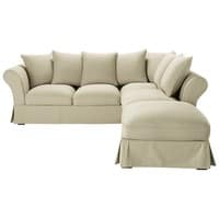 Ausziehbares Ecksofa 6-Sitzer aus Baumwolle, graubeige Ausziehbares Ecksofa 6-Sitzer aus Baumwolle, graubeige