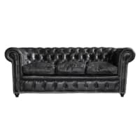 CHESTERFIELD - Ausziehbares Gestepptes -Sofa 3-Sitzer aus Leder, schwarz Vintage