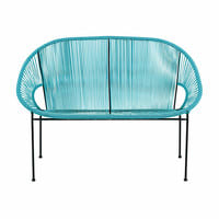 Banc de jardin 2/3 places en fil de résine bleu et métal noir Banc de jardin 2/3 places en fil de résine bleu et métal noir