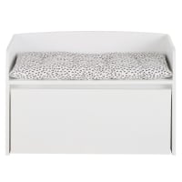 MIKA - Banco de almacenaje infantil de color blanco con cojín de algodón estampado