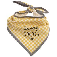 Bandana para perros de algodón amarillo con estampado vichy 52x52 Bandana para perros de algodón amarillo con estampado vichy 52x52
