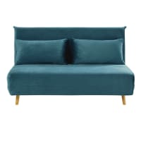 NIO - Banqueta-cama de 2 plazas de terciopelo azul petróleo