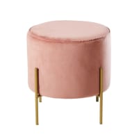 CUPERTINO - Banqueta de veludo cor-de-rosa e de metal dourado