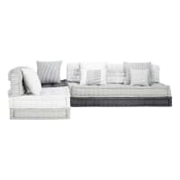 HONFLEUR - Banquette d'angle modulable 6 places en coton gris et blanc