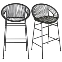 COPACABANA BUSINESS - Barstühle für gewerbliche Nutzung aus schwarzem Kunstharz und schwarzem Metall, Set aus 2