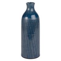 Bauchige Keramikvase mit Relief-Druckmuster, blau H30 Bauchige Keramikvase mit Relief-Druckmuster, blau H30