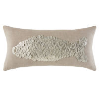 Baumwoll-Kissen mit Fisch-Motiv aus silbrigen Perlen 25x50 Baumwoll-Kissen mit Fisch-Motiv aus silbrigen Perlen 25x50