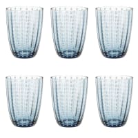 Set aus 6 - Becher aus blaugraugetöntem Glas mit weißen Strichen