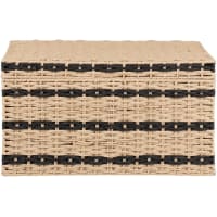 Beige and black woven water hyacinth and metal trunk