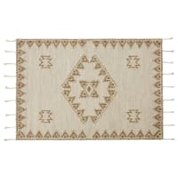 LIVIA - Beige en gebroken wit handgeknoopt wollen tapijt met franjes 160 x 230 cm