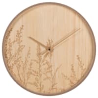 Beige pine clock with engraved floral motif D40cm