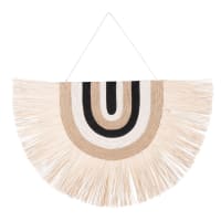 MALGAS - Beige, white and black cotton and rattan wall art 67x44cm