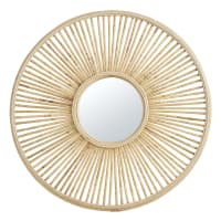 ASSALI - Beige woven rattan round mirror D101cm