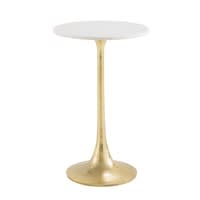 Beistelltisch mit weißer Marmorplatte und goldfarbenem Metallfuß Beistelltisch mit weißer Marmorplatte und goldfarbenem Metallfuß