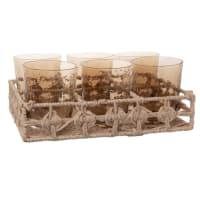 Bicchieri in vetro martellato marrone (x6) e cesto in corda beige