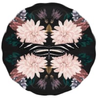 Set of 6 - Black earthenware dinner plate with pink and gold print