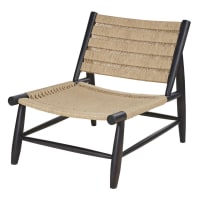 TREK - Black mango wood and sisal armchair