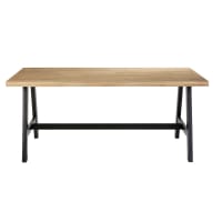 COUNTRYSIDE - Black Metal and Acacia 6-8 Seater Garden Table W 180 cm