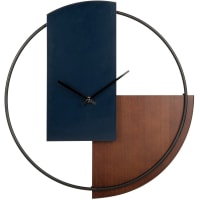 NOGRAD - Black metal and brown wood modern cut-out clock D48cm