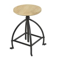 COLOMBUS - Black Metal and Recycled Pine Adjustable Industrial Stool