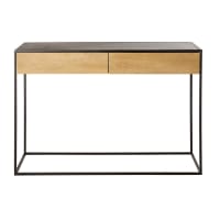 WAYAMPI - Black Metal and Solid Mango Wood 2-Drawer Console Table
