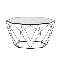 BLOSSOM - Black metal and tempered glass coffee table