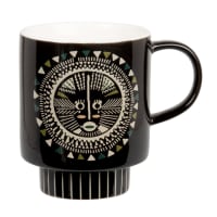 LULUWA - Set of 2 - Black stoneware mug with green and ecru graphic print