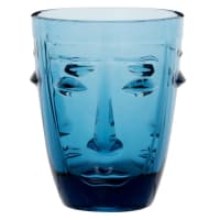 TIKI - Set van 6 - Blauw getint glas met gezichten