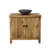 LOTUS - Blu Stone and Recycled Elm Single Sink Bathroom Vanity