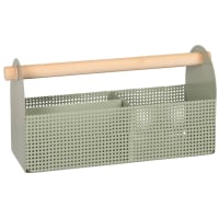 Blue metal and rubberwood desk storage toolbox