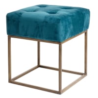 Blue Padded Fabric Stool with Gold Metal Legs