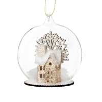 Lote de 2 - Bola de Navidad de cristal con decoración de casa con purpurina