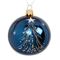 Lote de 6 - Bola de Navidad de cristal con estampado de abeto azul noche