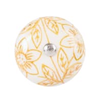 DAHLIA - Lot de 4 - Bouton de porte en céramique blanche motifs fleurs jaunes