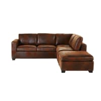 KENNEDY - Brown 5-Seater Microsuede Right-Hand Corner Sofa Bed