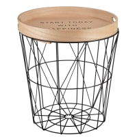 JALEN - Brown side table with black metal and lettering