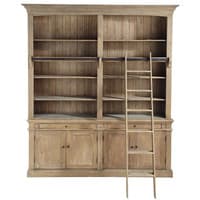 Bücherregal aus Recycling-Kiefernholz mit Leiter Bücherregal aus Recycling-Kiefernholz mit Leiter