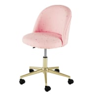 MAURICETTE - Bürostuhl mit Rollen, rosafarbenem und Metall in Messingoptik