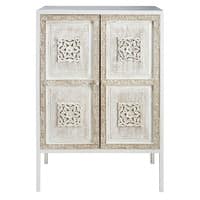 Buffet haut en métal blanc et manguier sculpté Buffet haut en métal blanc et manguier sculpté
