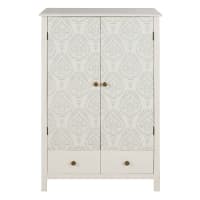 ROSETTE - Cabinet de rangement haut 2 portes 2 tiroirs blancs motifs sérigraphiés multicolores