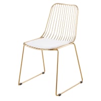HUPPY - Cadeira de metal dourado e algodão branco
