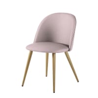 MAURICETTE - Cadeira vintage rosa-claro com metal em imitação de carvalho