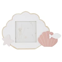 SAINT MALO - Cadre photo coquillage en pin rose, blanc et bleu 10x10